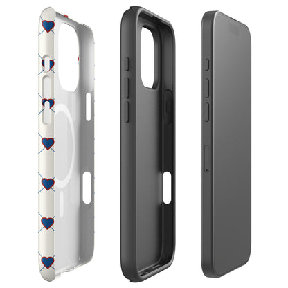 Red White &amp; Blue Heart Grid MagSafe Tough Case for iPhone
