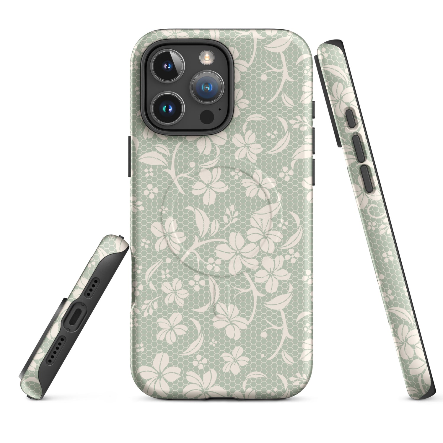 Sage Lace Floral MagSafe Tough Case for iPhone