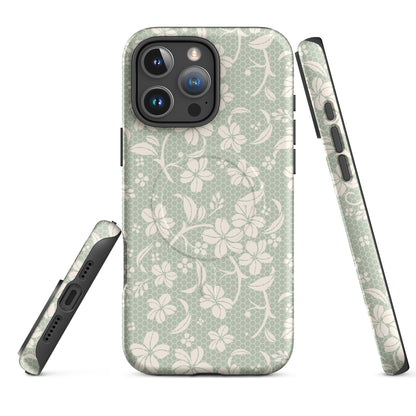 Sage Lace Floral MagSafe Tough Case for iPhone