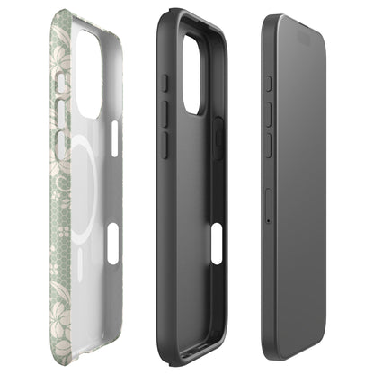 Sage Lace Floral MagSafe Tough Case for iPhone