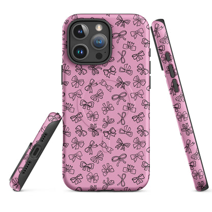 Sketchy Pink Bows MagSafe Tough Case for iPhone