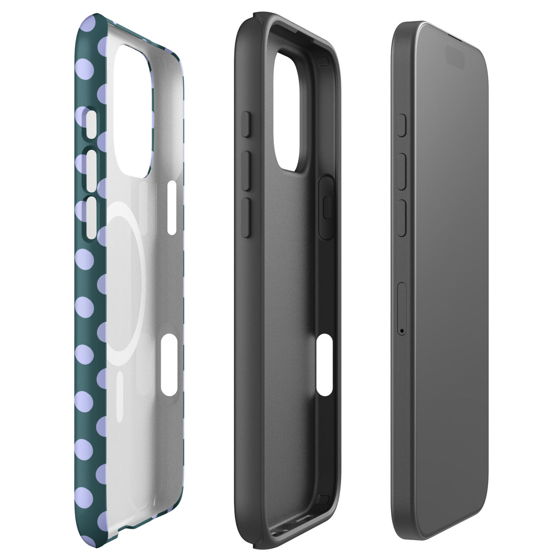 Teal Blue Polka Dot Lavender MagSafe Tough Case for iPhone