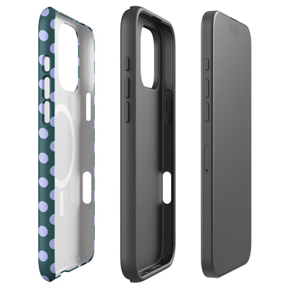 Teal Blue Polka Dot Lavender MagSafe Tough Case for iPhone