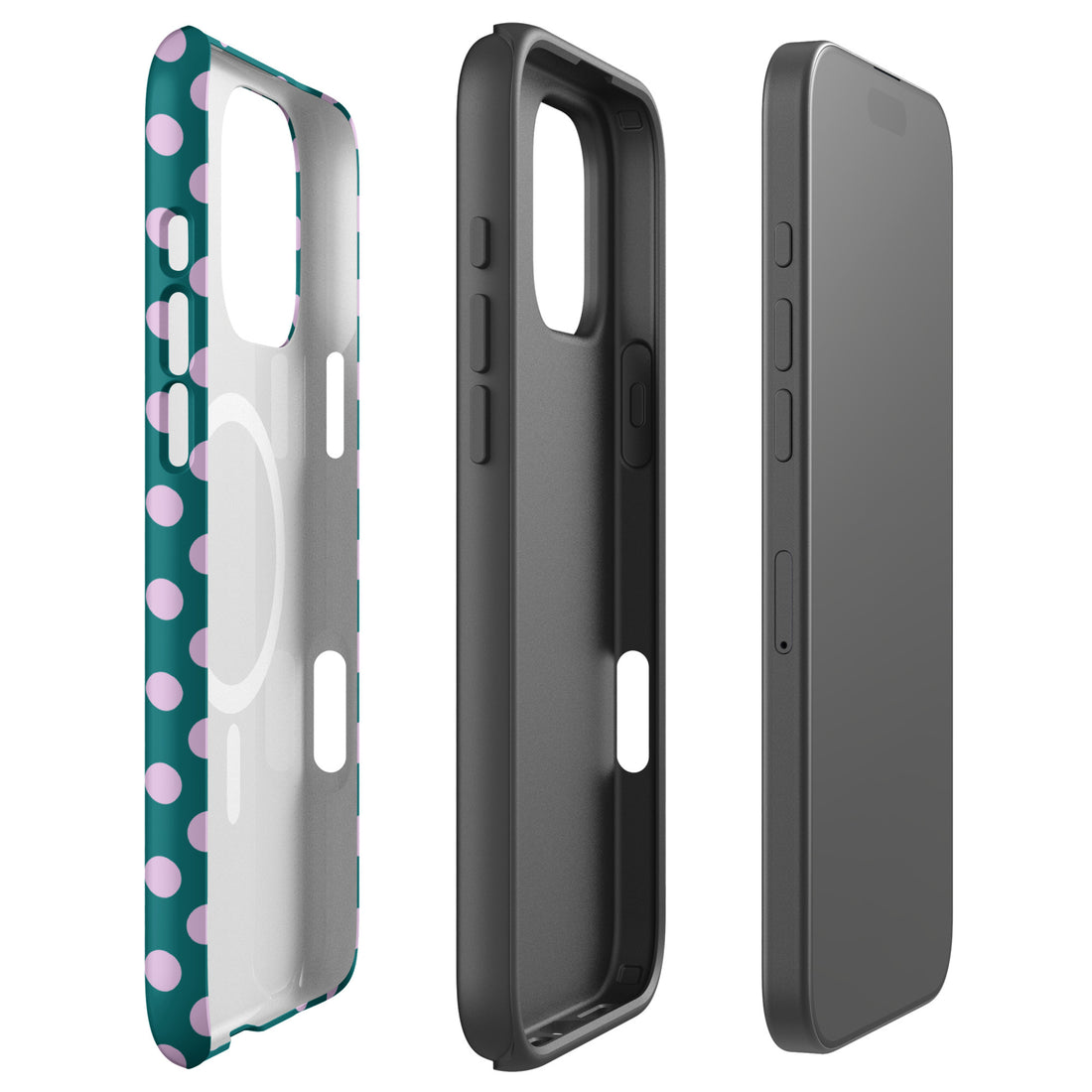 Teal Green Polka Dot Blush Pink MagSafe Tough Case for iPhone