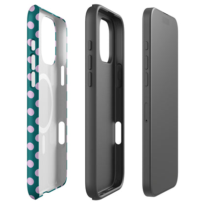 Teal Green Polka Dot Blush Pink MagSafe Tough Case for iPhone