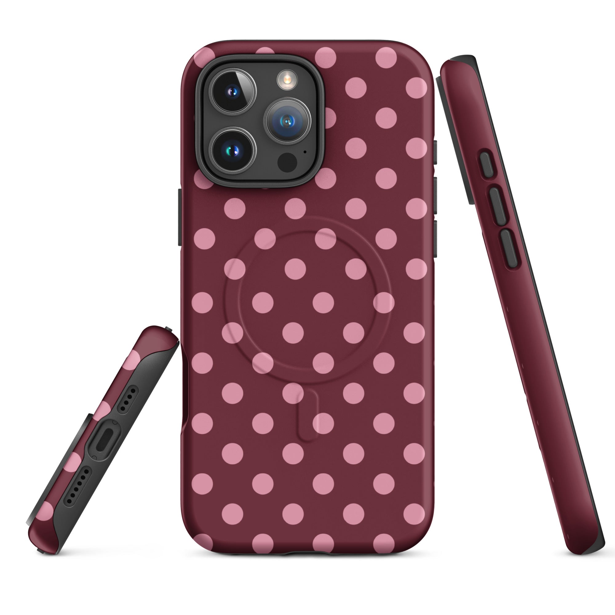 Burgundy Pink Polka Dot MagSafe Tough Case for iPhone