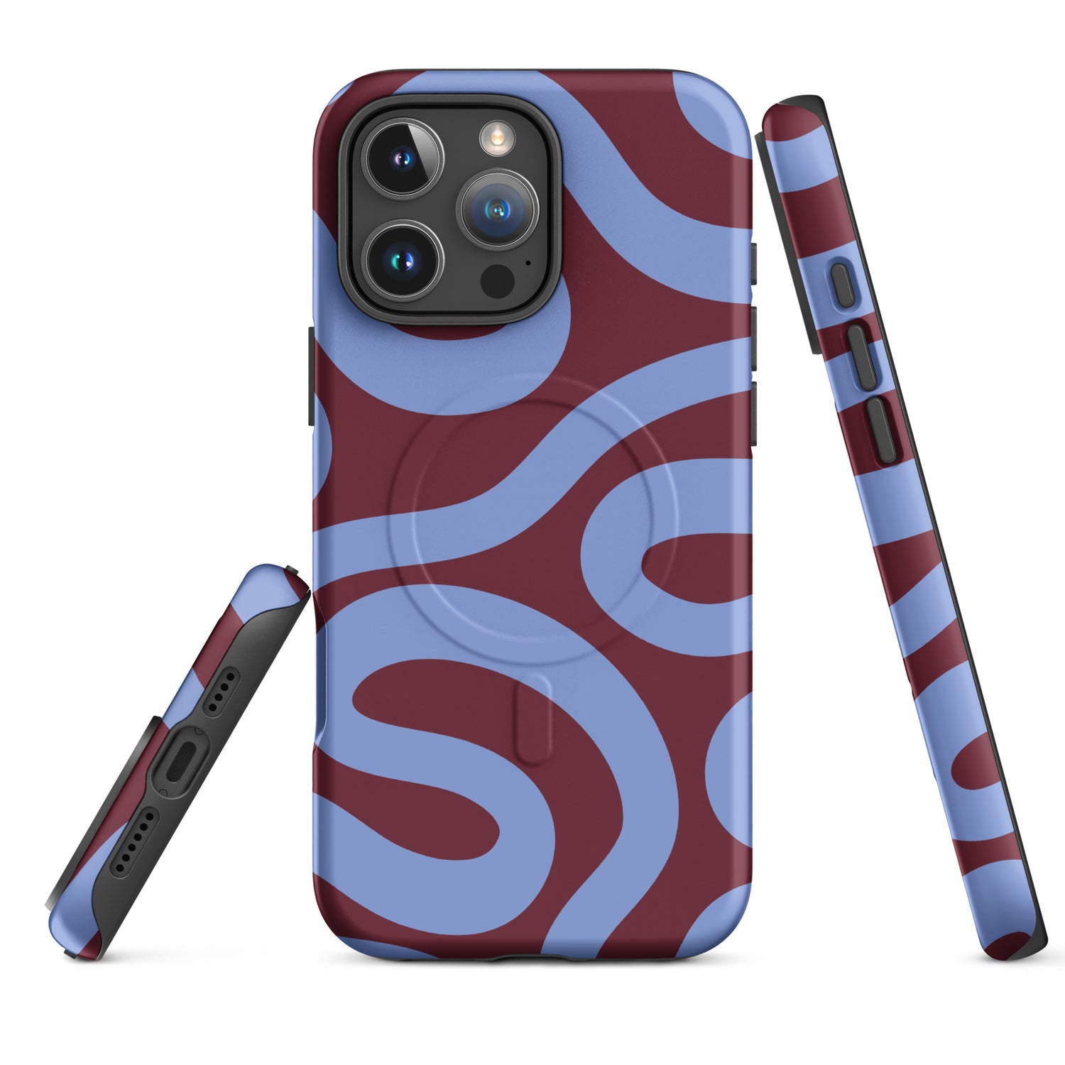 Burgundy Blue Abstract Wave MagSafe Tough Case for iPhone