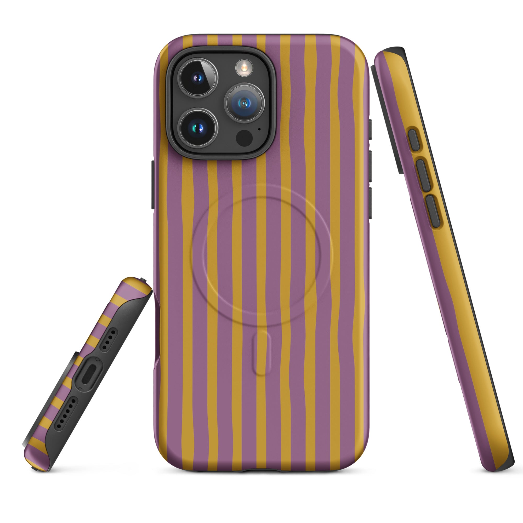 Mauve Mustard Wavy Stripe MagSafe Tough Case for iPhone