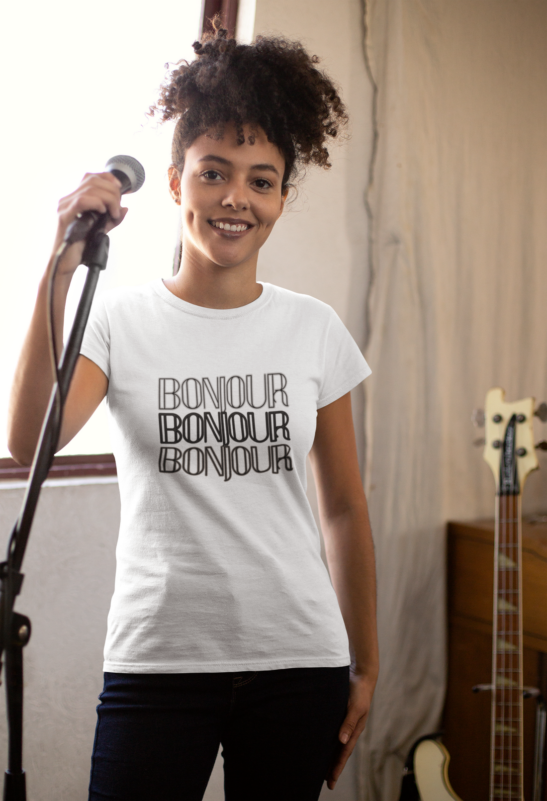 Bonjour White Graphic Tee