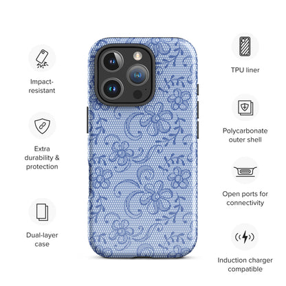 Blue Lace Floral Tough Case for iPhone
