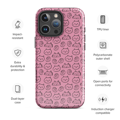 Pink Cat Pattern Tough Case for iPhone