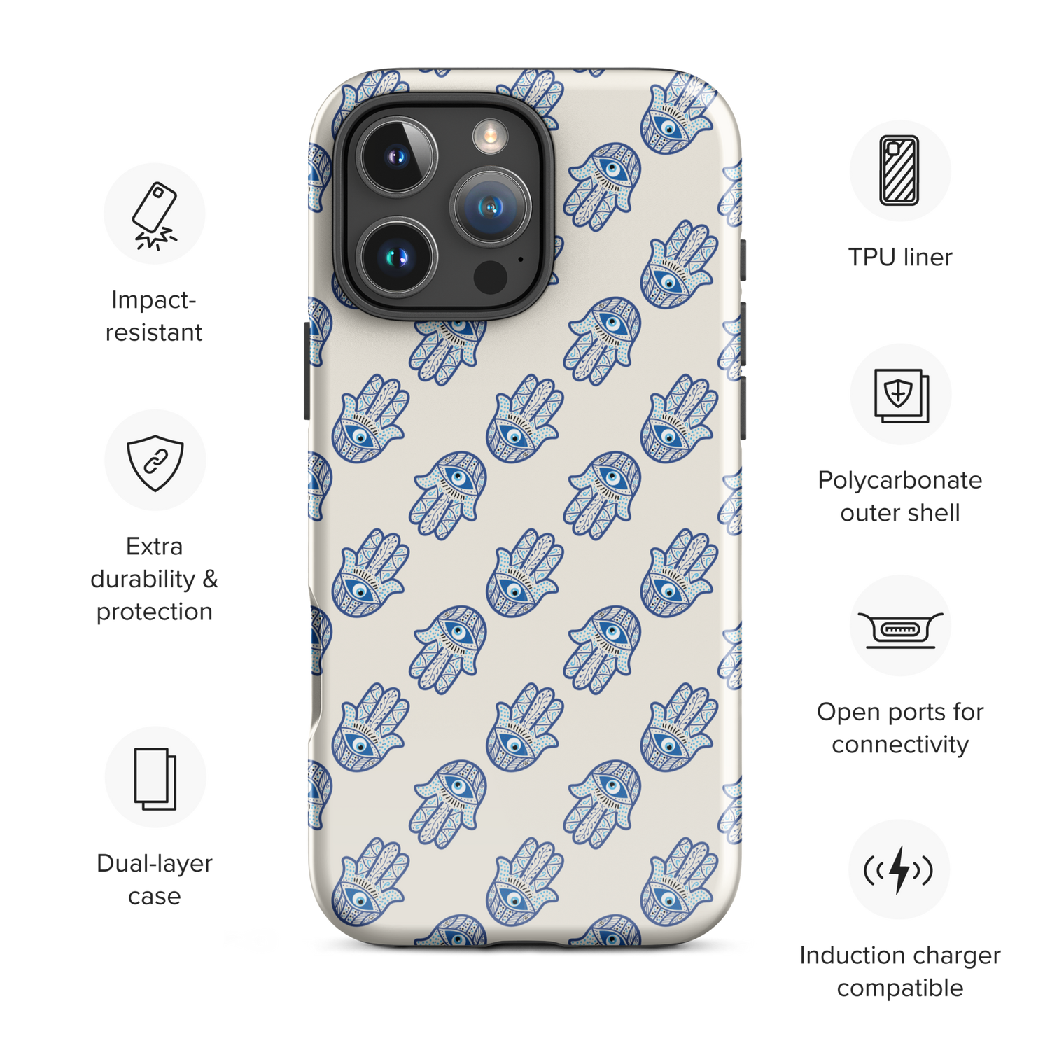 Azure Hamsa Charm Tough Case for iPhone