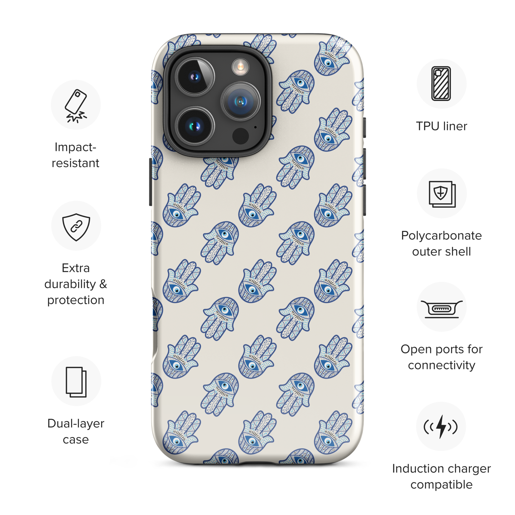 Azure Hamsa Charm Tough Case for iPhone
