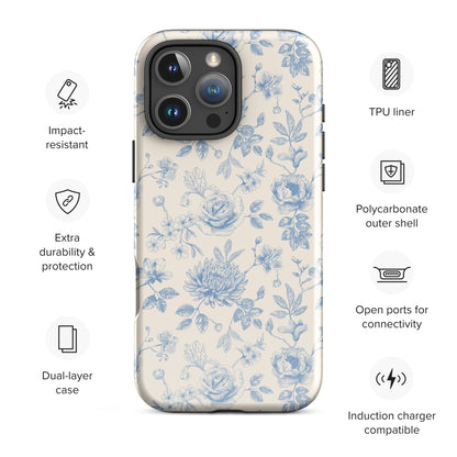 Vintage Blue Floral Tough Case for iPhone