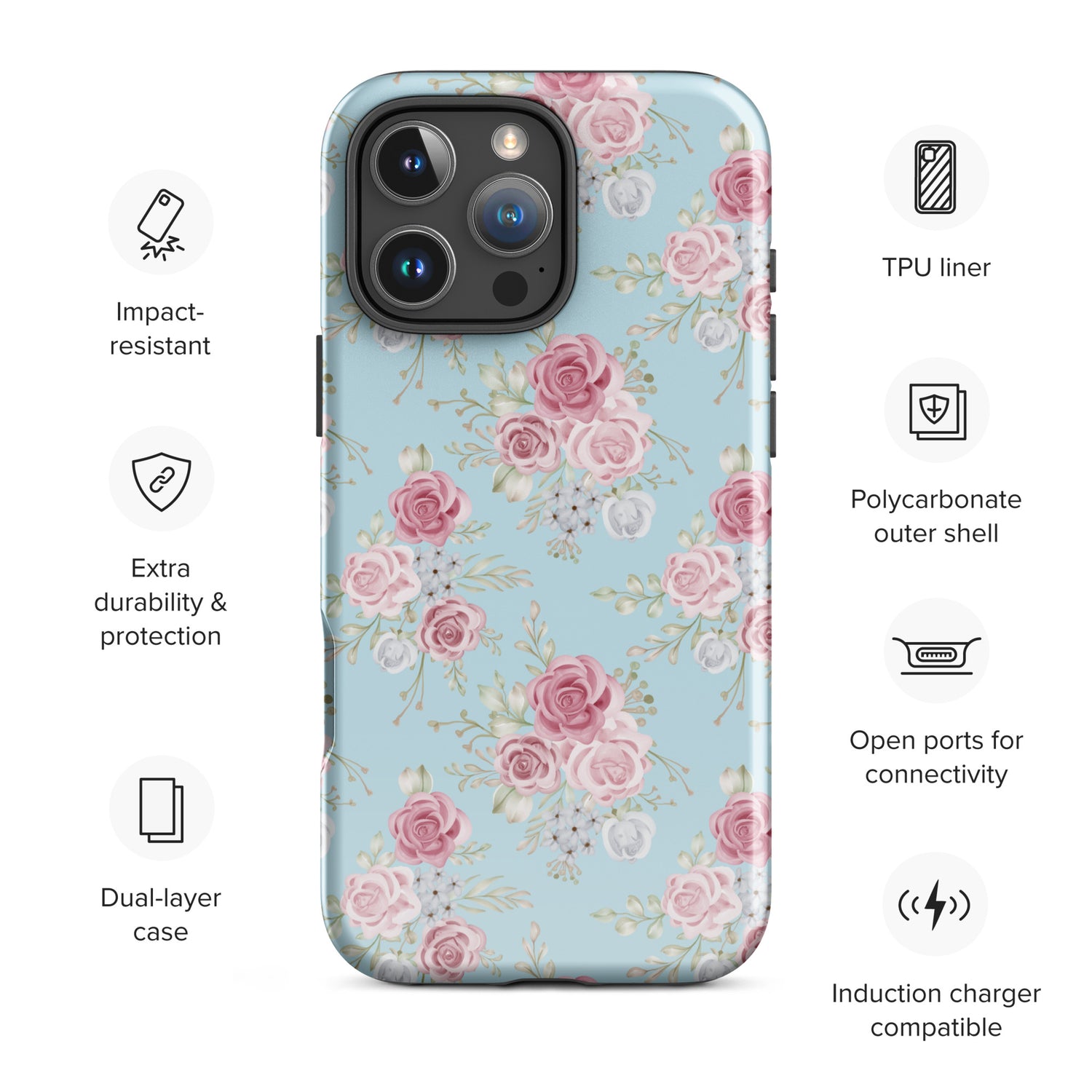 Dusty Rose Floral Tough Case for iPhone