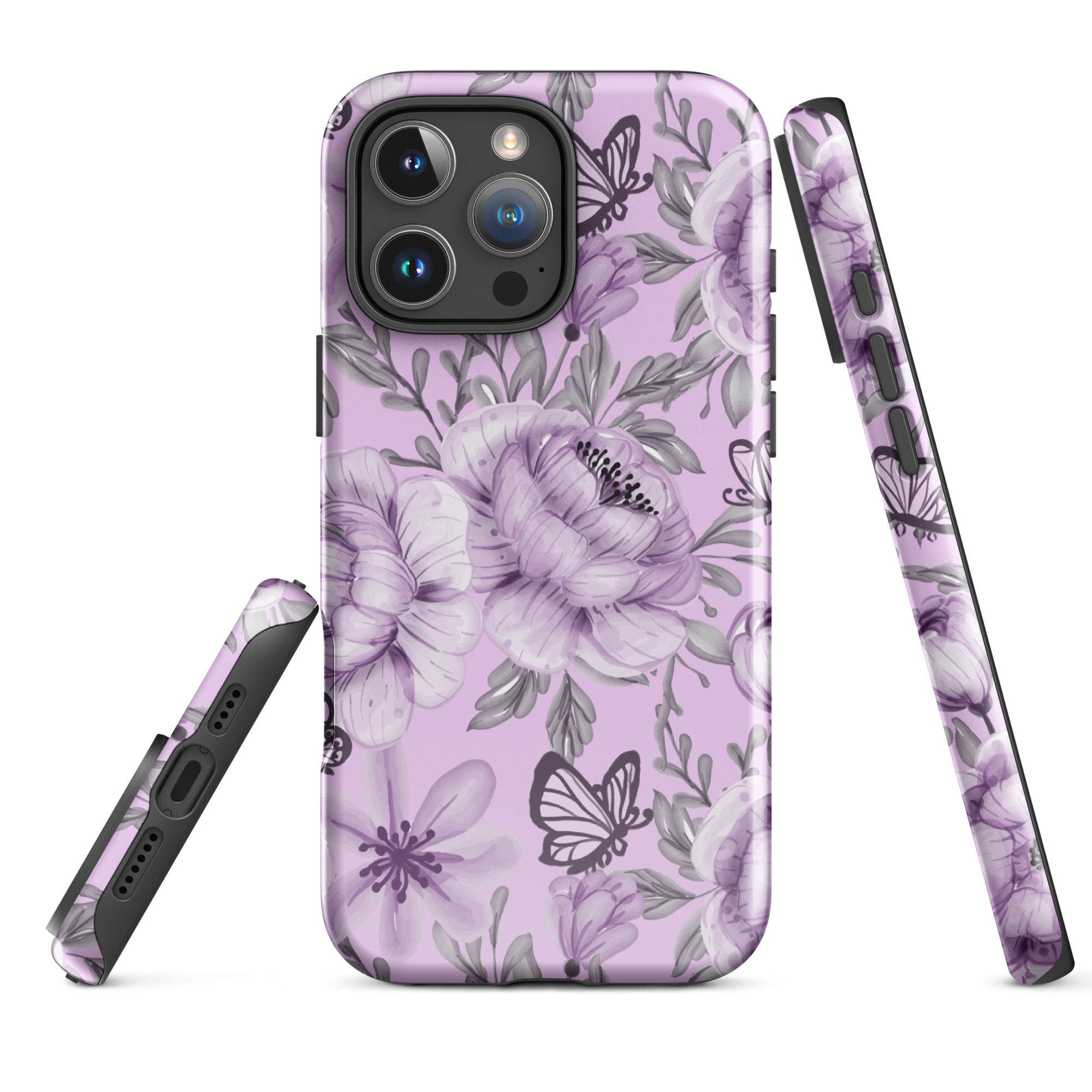 Purple Floral Butterfly Tough Case for iPhone