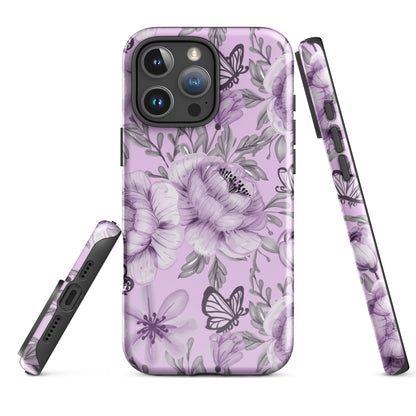 Purple Floral Butterfly Tough Case for iPhone