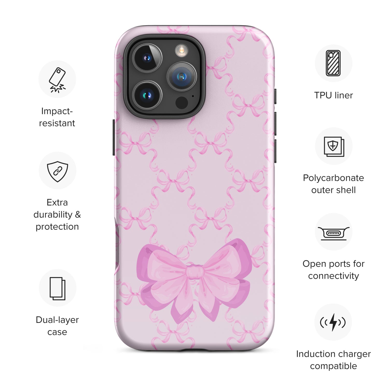 Pink Bow Charm Tough Case for iPhone