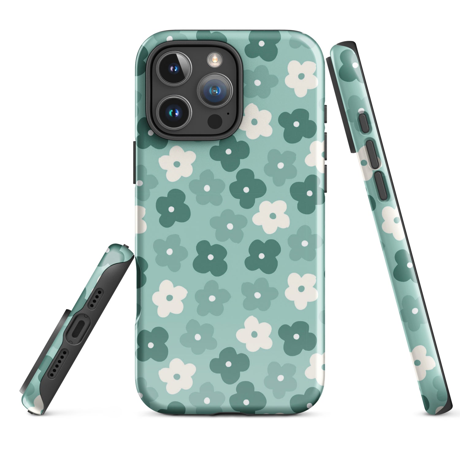 Retro Teal Floral Tough Case for iPhone