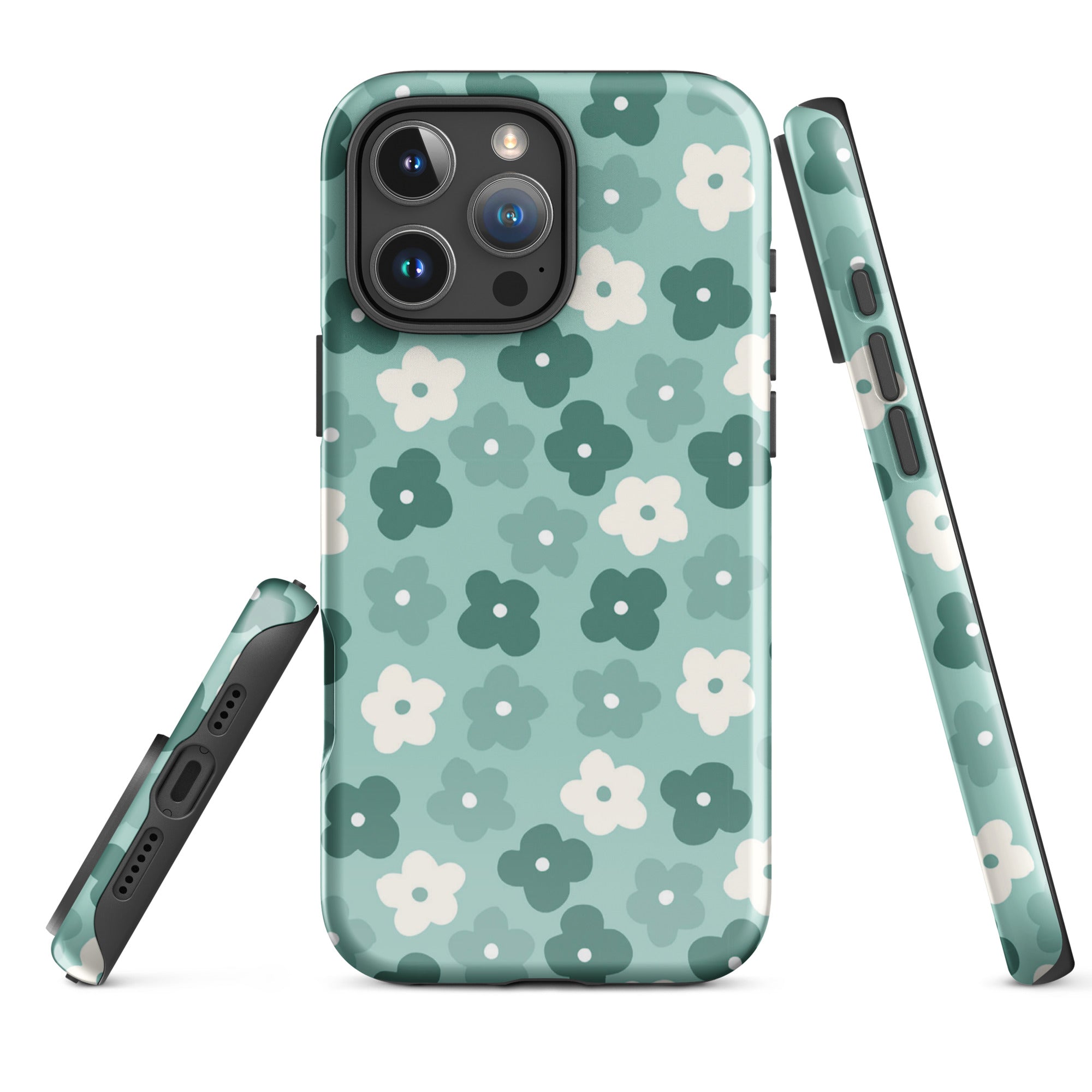 Retro Teal Floral Tough Case for iPhone