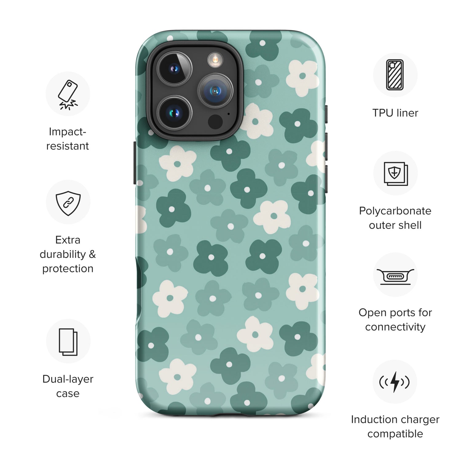 Retro Teal Floral Tough Case for iPhone