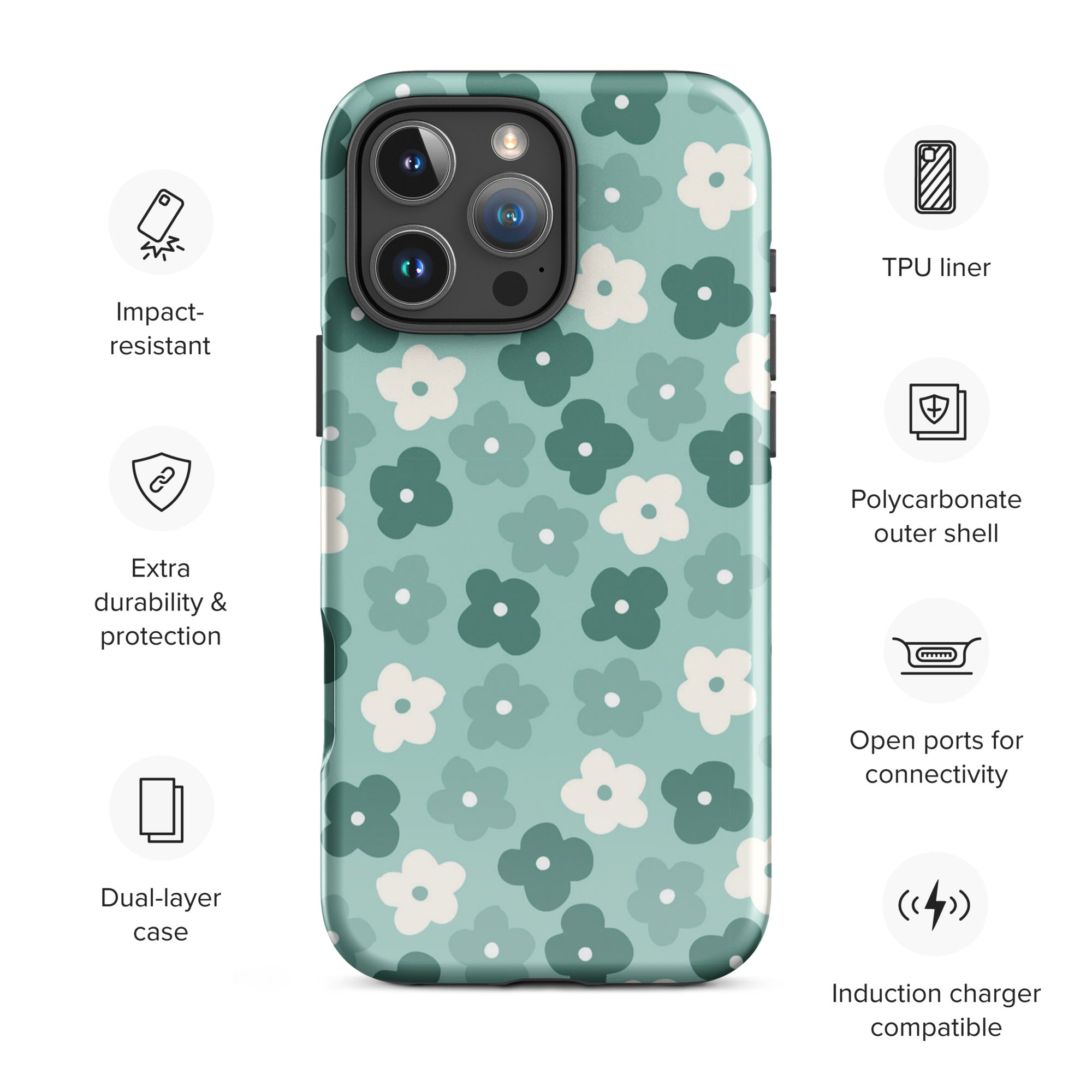 Retro Teal Floral Tough Case for iPhone