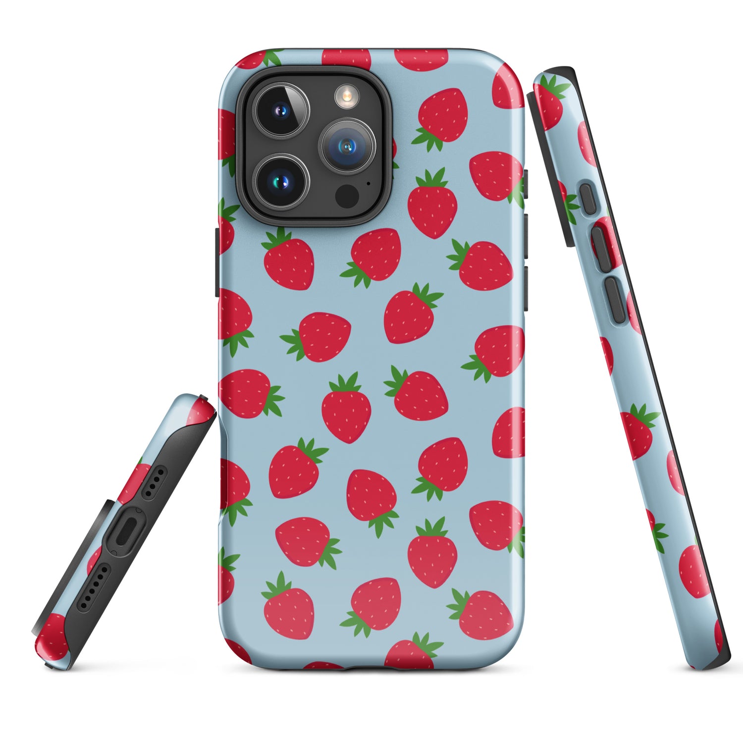 Blue Strawberry Print Tough Case for iPhone