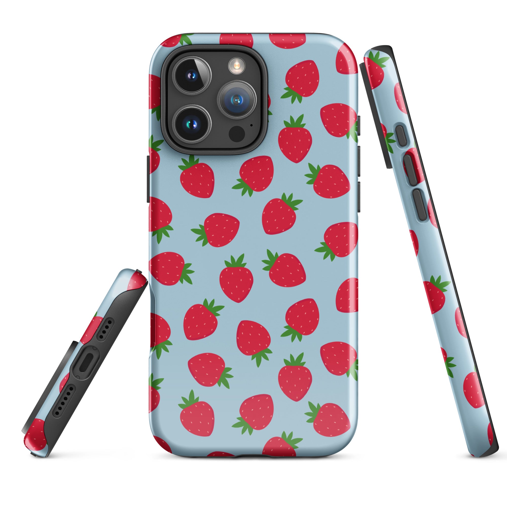 Blue Strawberry Print Tough Case for iPhone