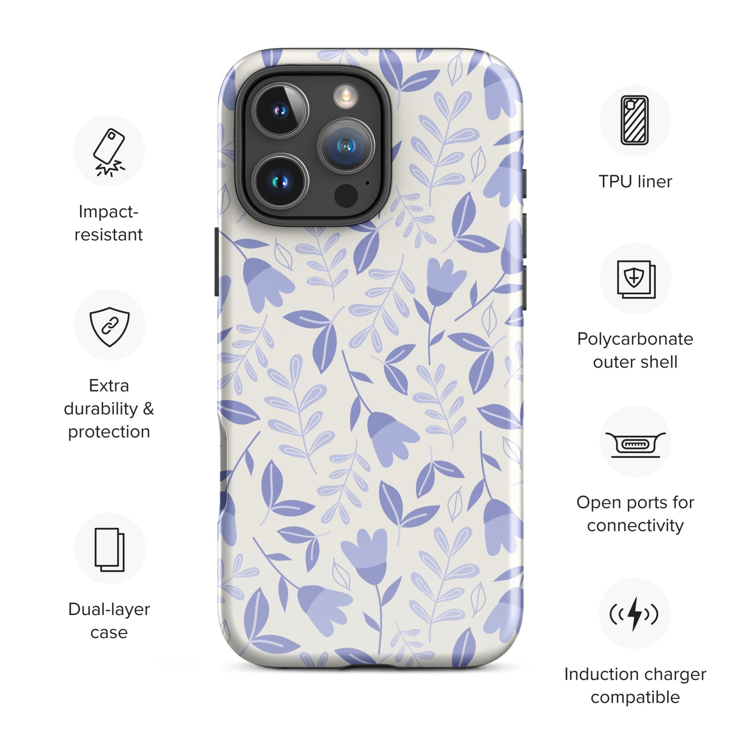 Minimal Floral Charm Tough Case for iPhone