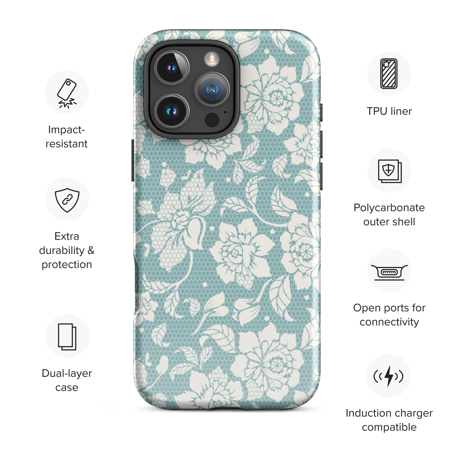 Lace Floral Cottagecore Tough Case for iPhone - Glossy / iPhone 11 Lace Floral Cottagecore Tough Case for iPhone - Glossy / iPhone 11
