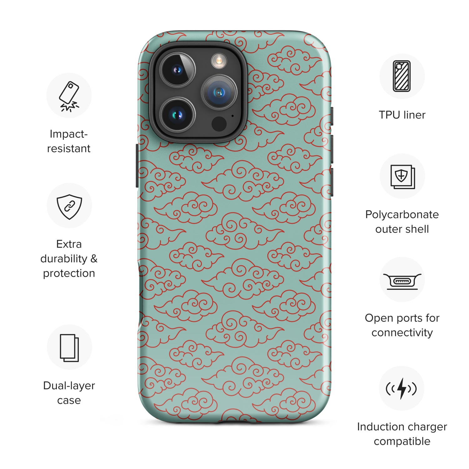 Mint Cloud Pattern Tough Case for iPhone