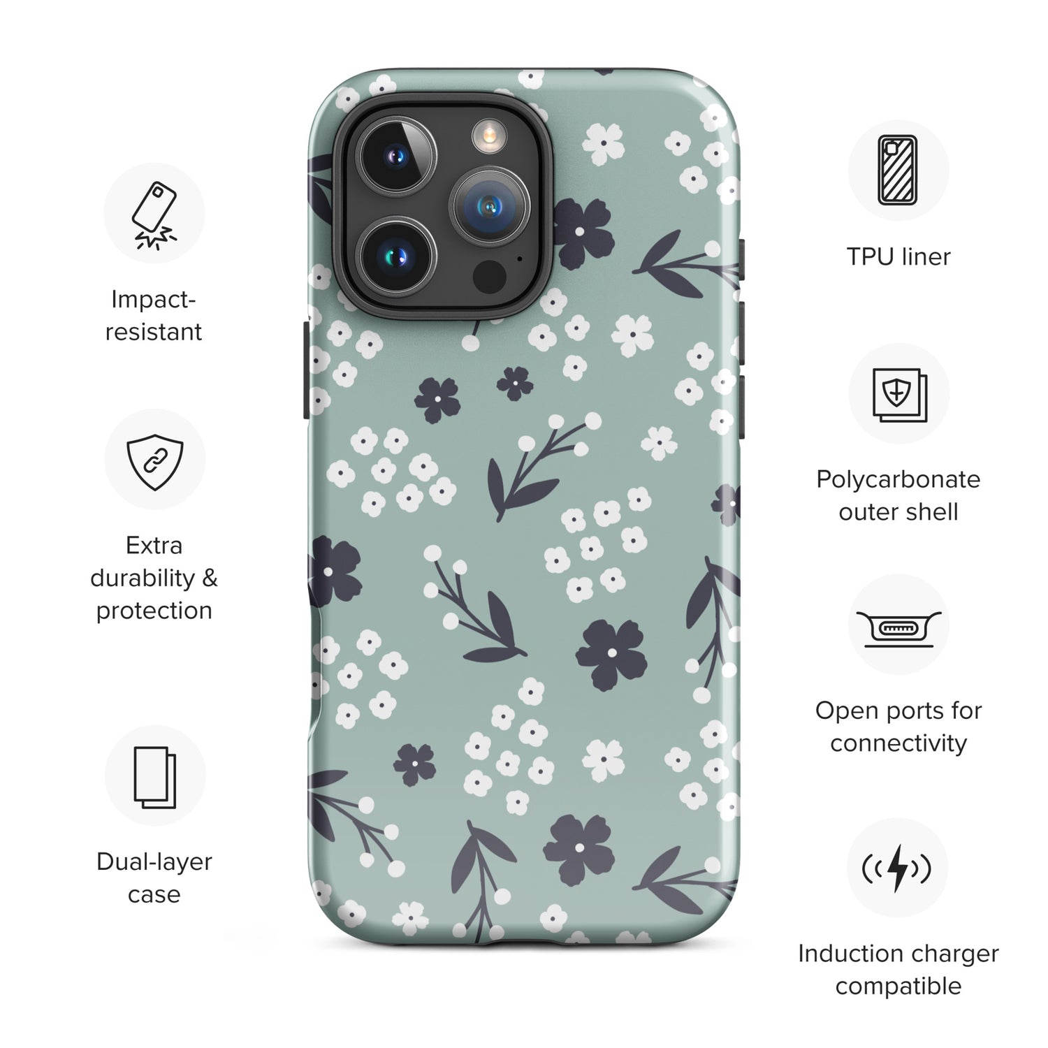 Sage Floral Pattern Tough Case for iPhone