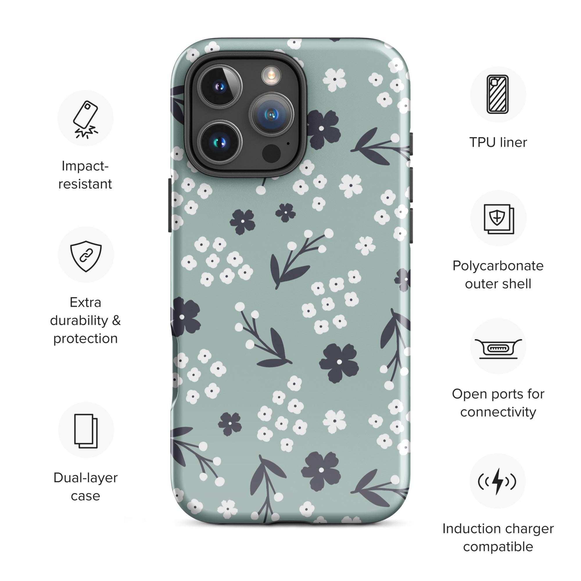Sage Floral Pattern Tough Case for iPhone