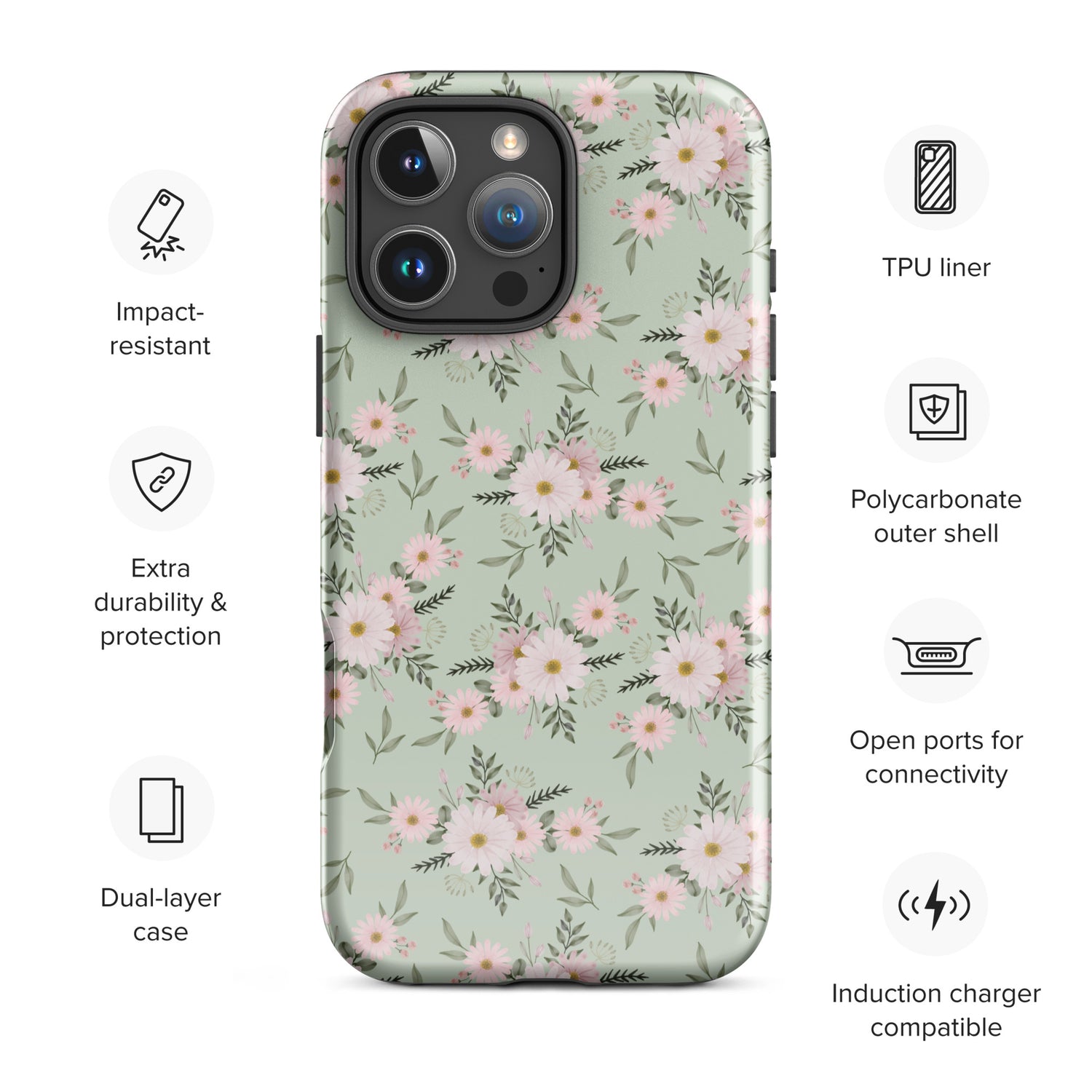 Sage Dainty Floral Tough Case for iPhone