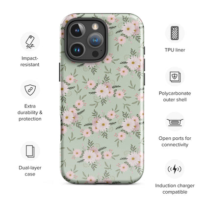 Sage Dainty Floral Tough Case for iPhone