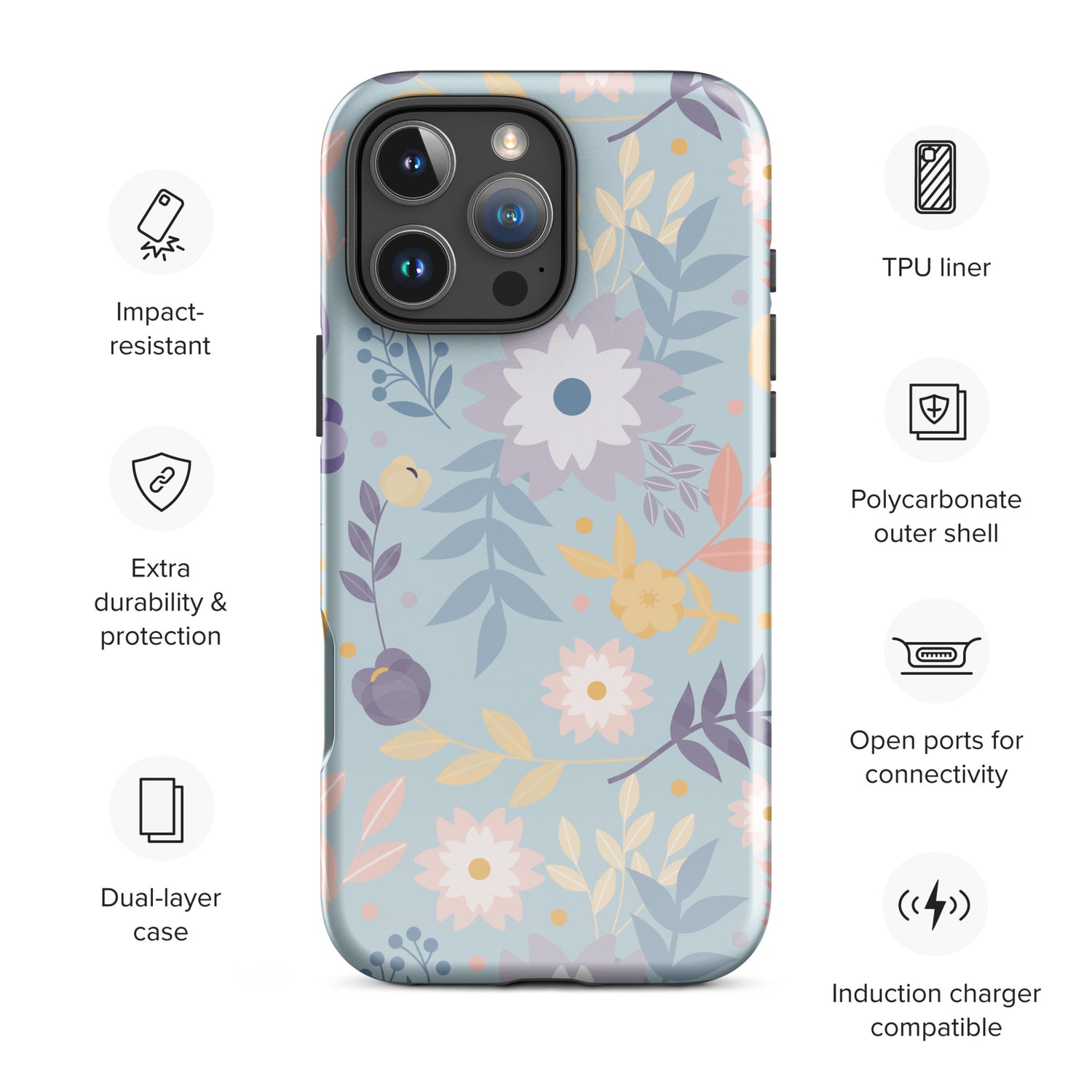 Pastel Floral Blue Tough Case for iPhone