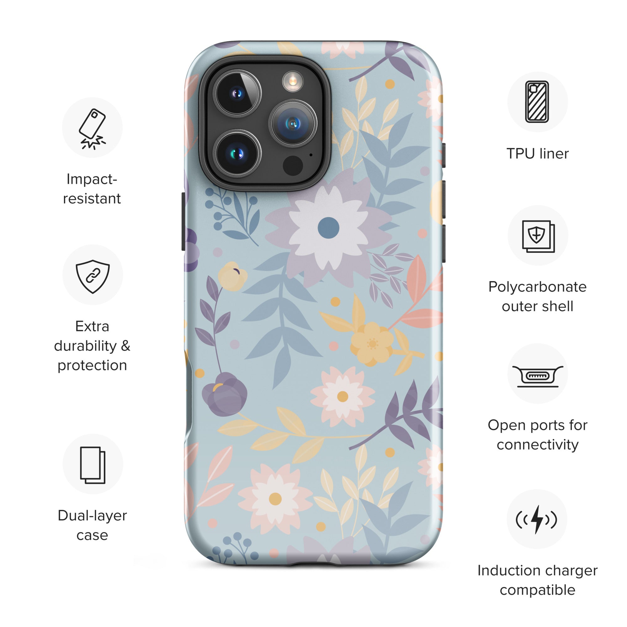 Pastel Floral Blue Tough Case for iPhone