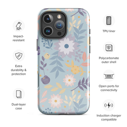 Pastel Floral Blue Tough Case for iPhone