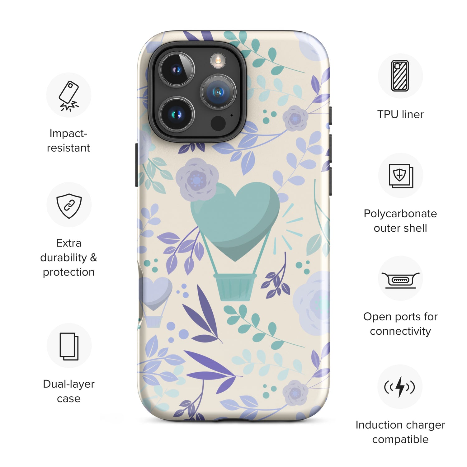Heart Balloon Floral Tough Case for iPhone