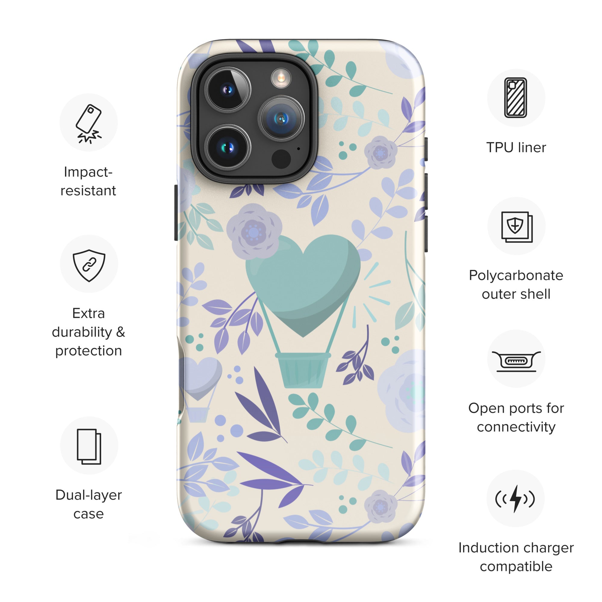 Heart Balloon Floral Tough Case for iPhone