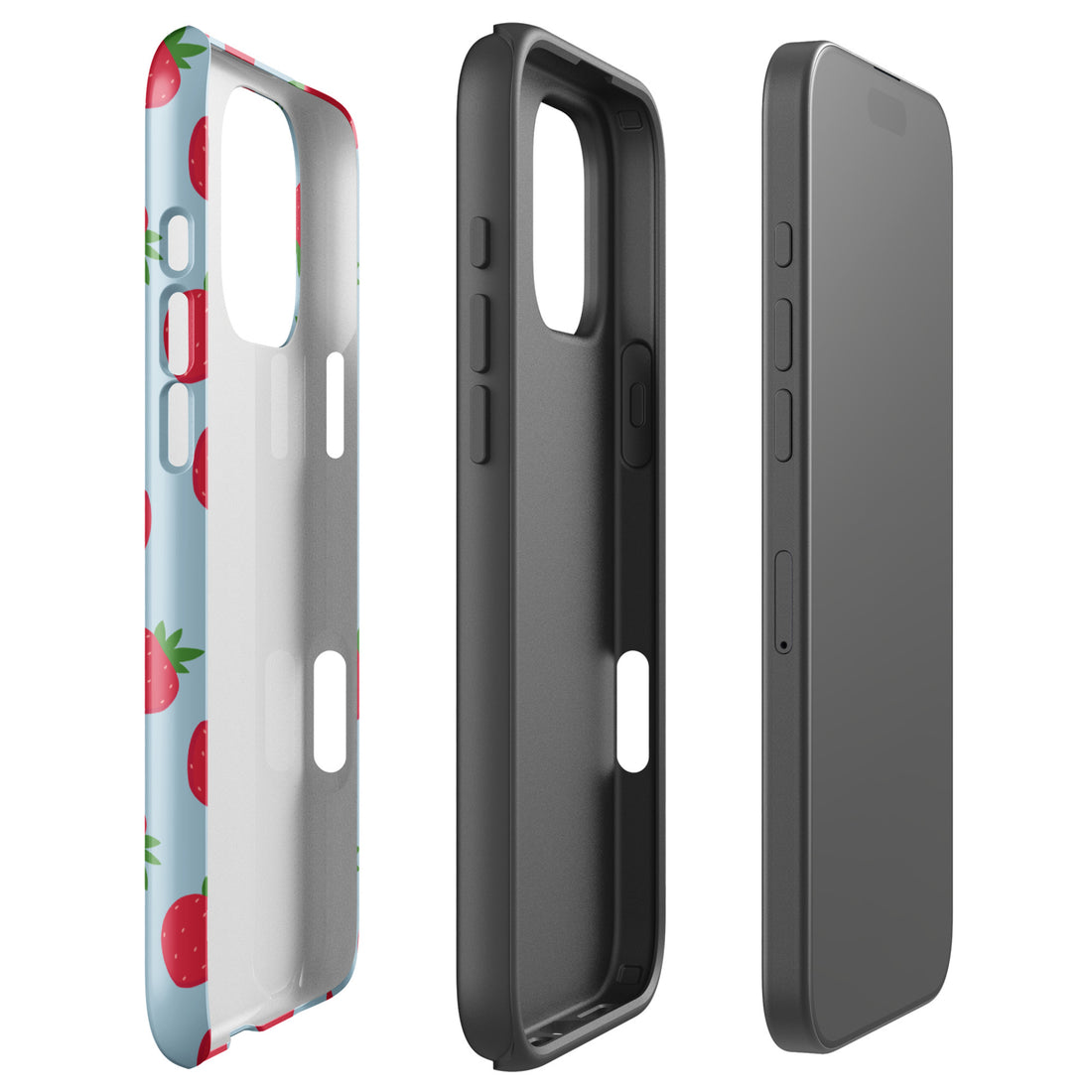 Blue Strawberry Print Tough Case for iPhone