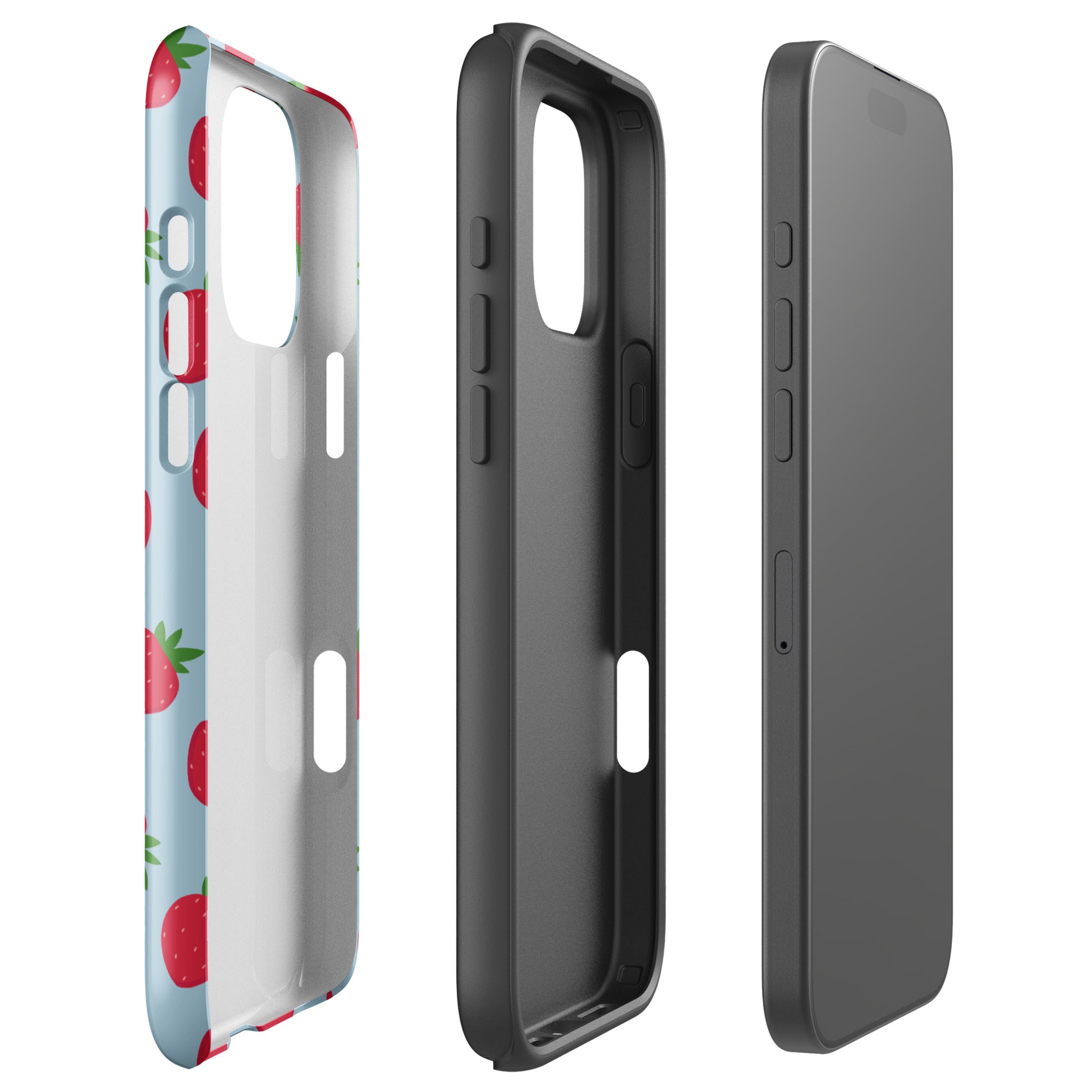 Blue Strawberry Print Tough Case for iPhone