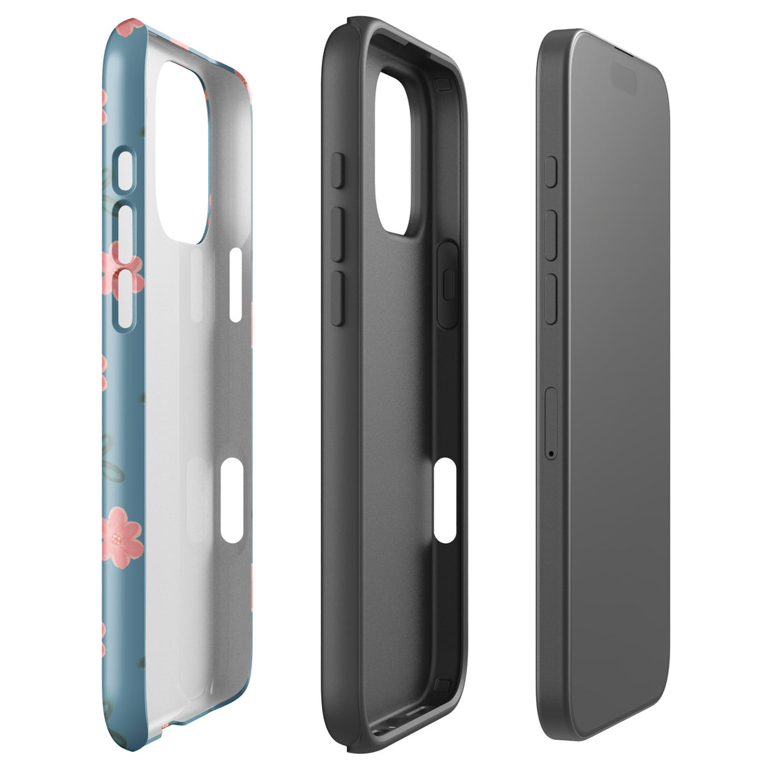 Pink Flower on Blue Tough Case for iPhone