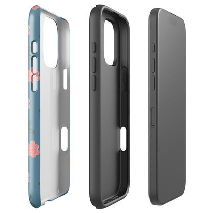Pink Flower on Blue Tough Case for iPhone
