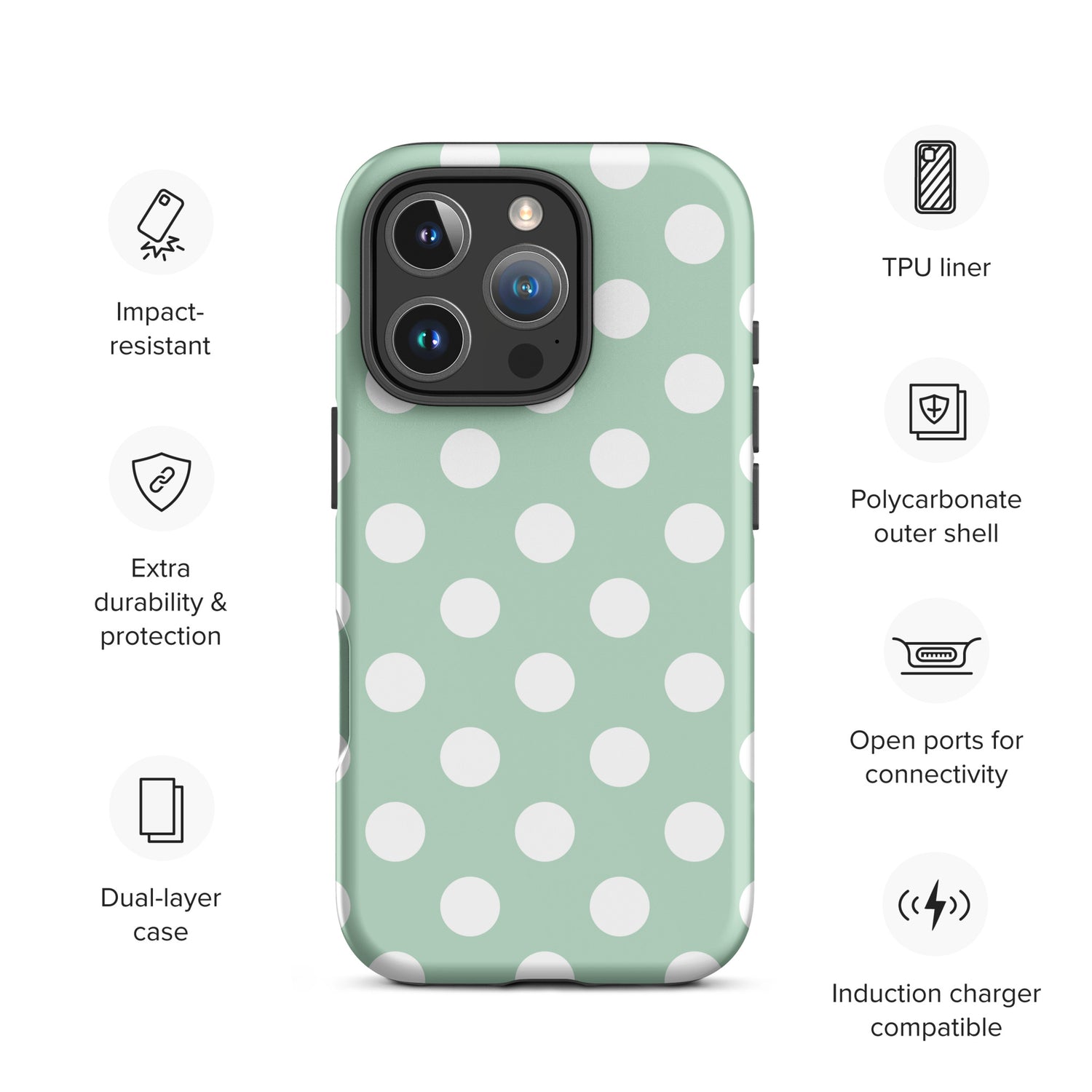 Mint Polka Dot Tough Case for iPhone