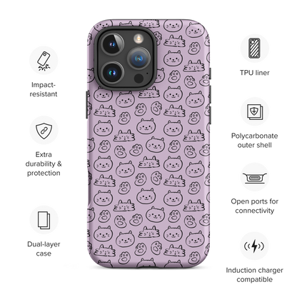 Lilac Cat Pattern Tough Case for iPhone