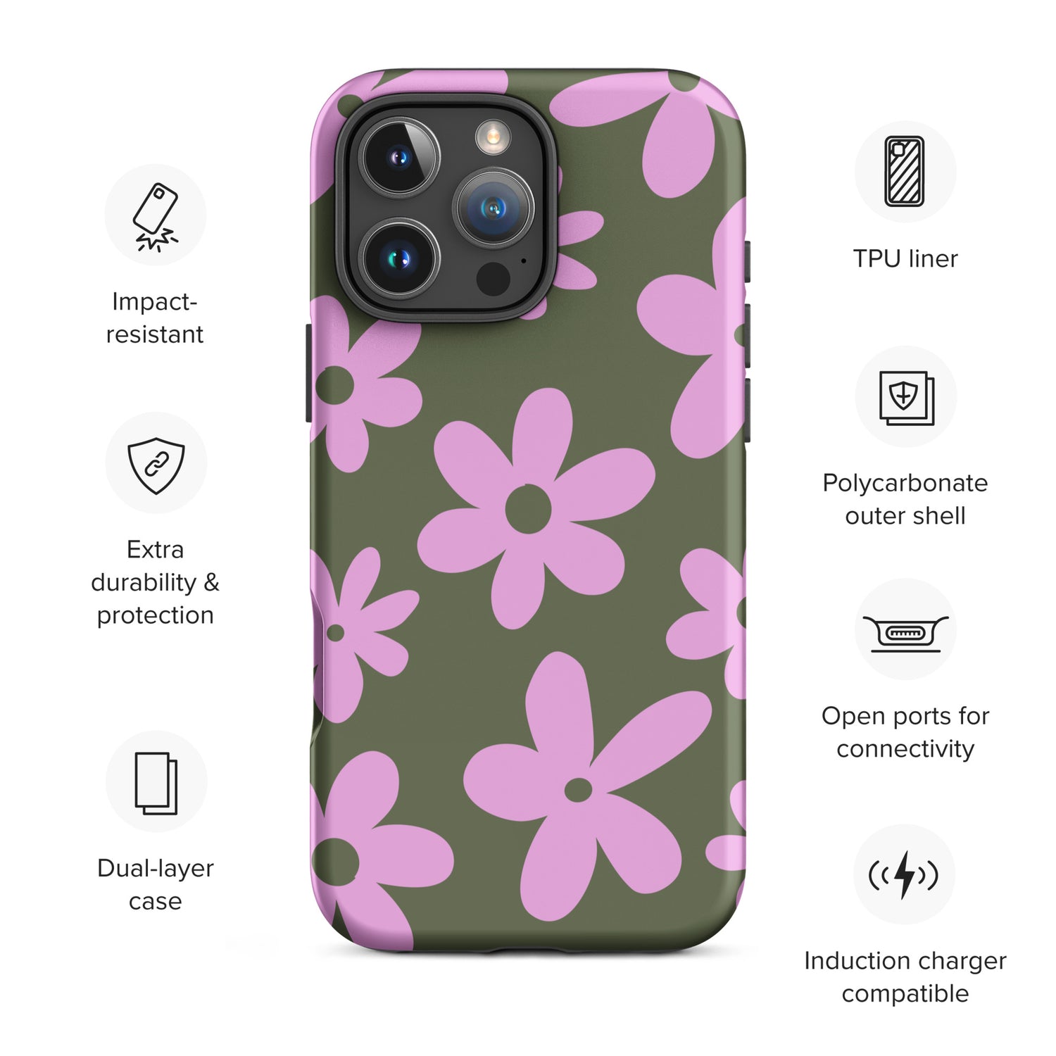 Olive Green Daisy Tough Case for iPhone