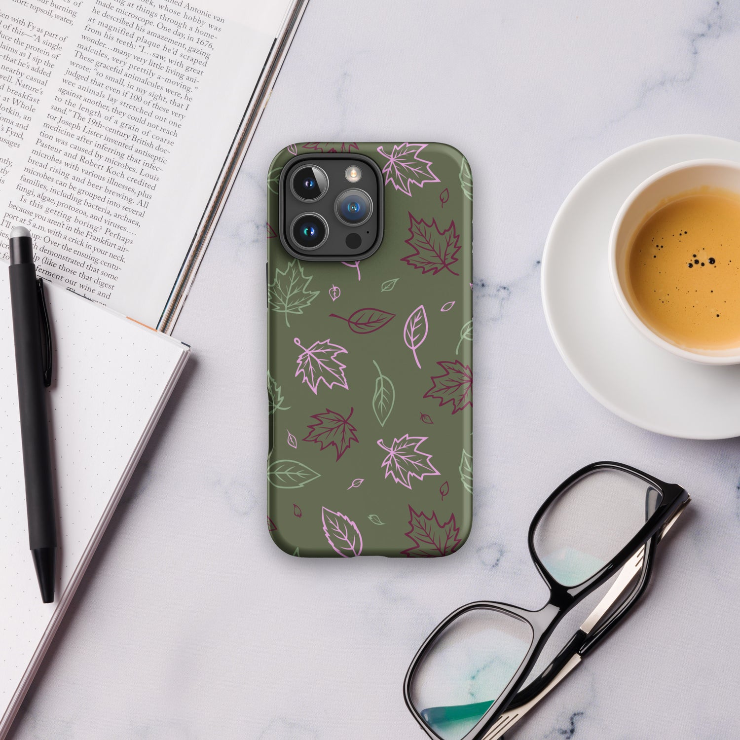 Olive Green Autumn Leaves Tough Case for iPhone