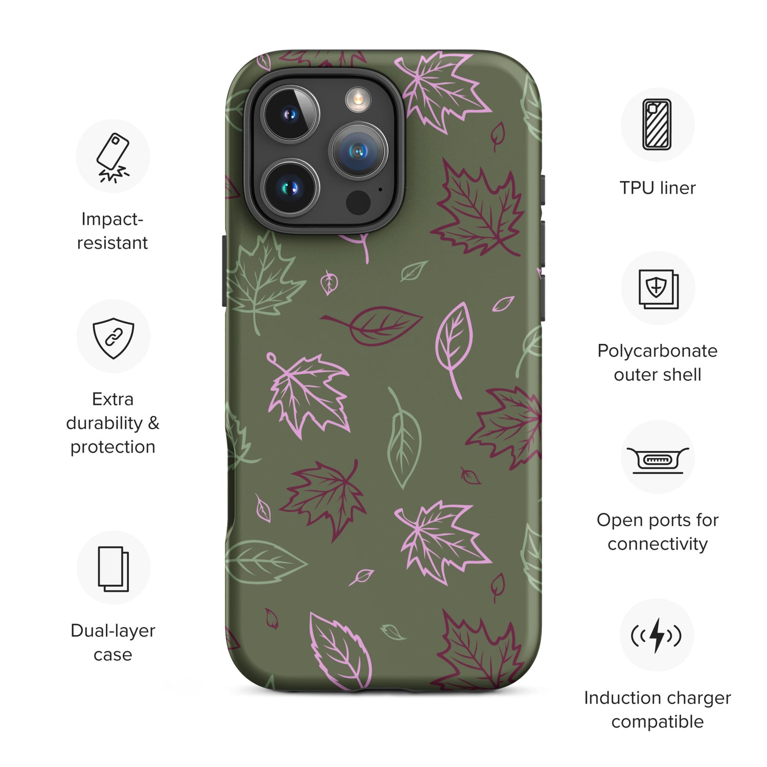 Olive Green Autumn Leaves Tough Case for iPhone