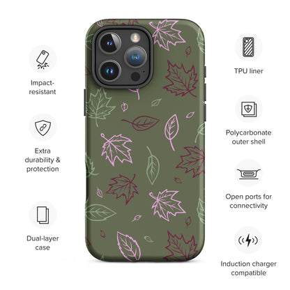 Olive Green Autumn Leaves Tough Case for iPhone